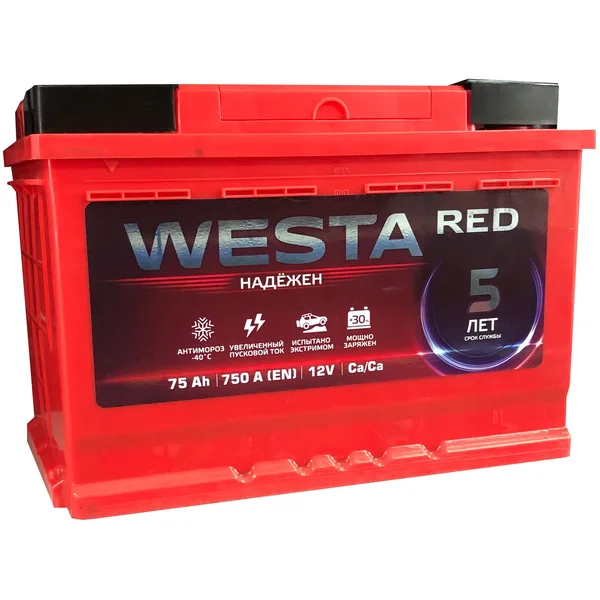 Аккумулятор WESTA RED 75 Ач 750 А (EN), прямая полярность, LN3
