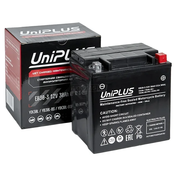Аккумулятор UniPLUS High performance 30 Ач 385 А, обратная полярность, YIX30L