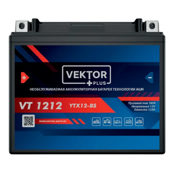 Аккумулятор VEKTOR VT 1212 12 Ач 180 А, прямая полярность, YTX12