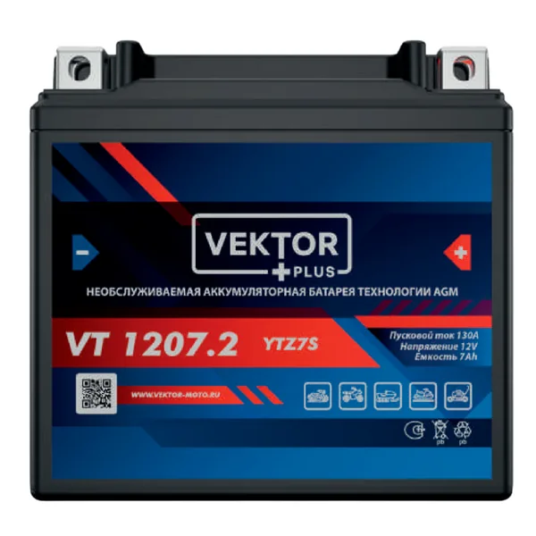 Аккумулятор VEKTOR PLUS 6 Ач 130 А, обратная полярность, YTZ7S