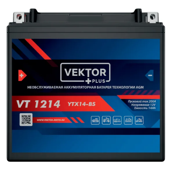 Аккумулятор VEKTOR PLUS 14 Ач 200 А, прямая полярность, YTX14